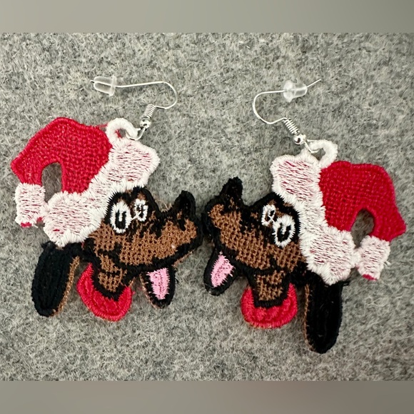 Hand Crafted Jewelry - What is the Grinch without Max??? Max Freestanding Lace Embroidered Earrings.